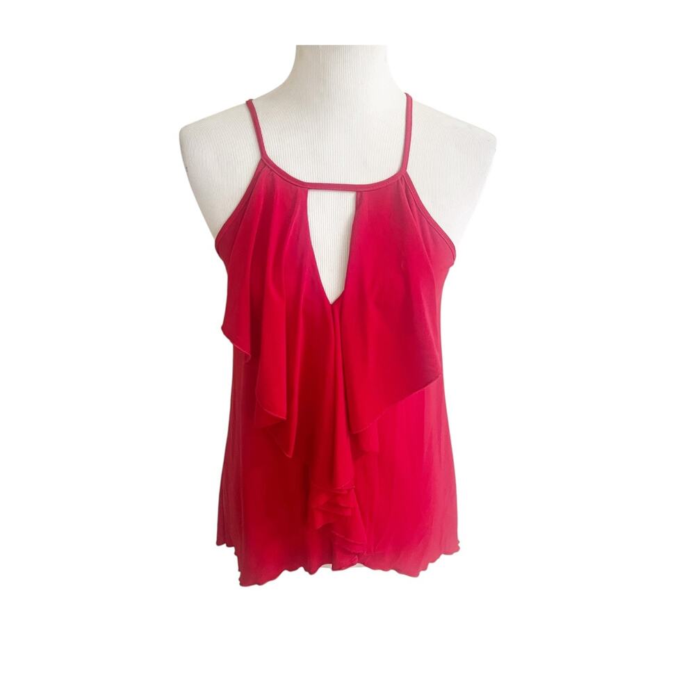 Venus Ruffled Tank Top Womens Small Red Keyhole Front Halter Neck Party Bold NWT
